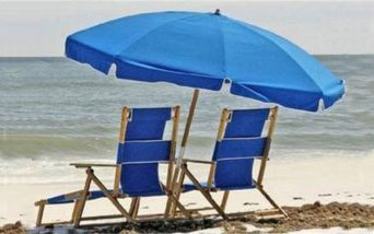 Beach Gear resort chairs and umbrella