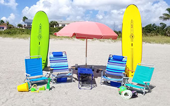 Beach gear with surfboards for the whole family